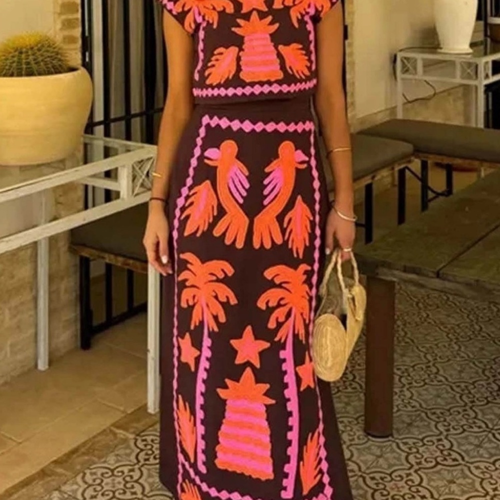 Vibrant Pink and Brown Maxi set